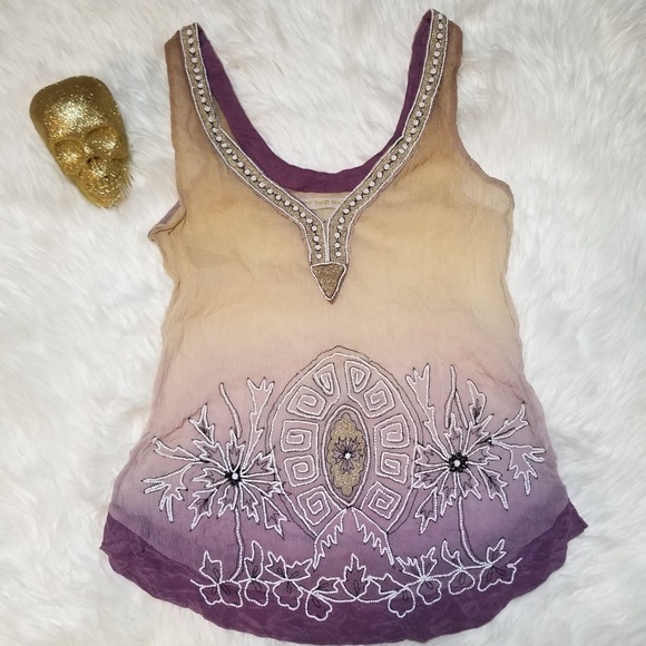 Anthropologie Tops - ❌️SOLD💋Of Two Minds Silk Blouse Sheer Beaded 0mbre